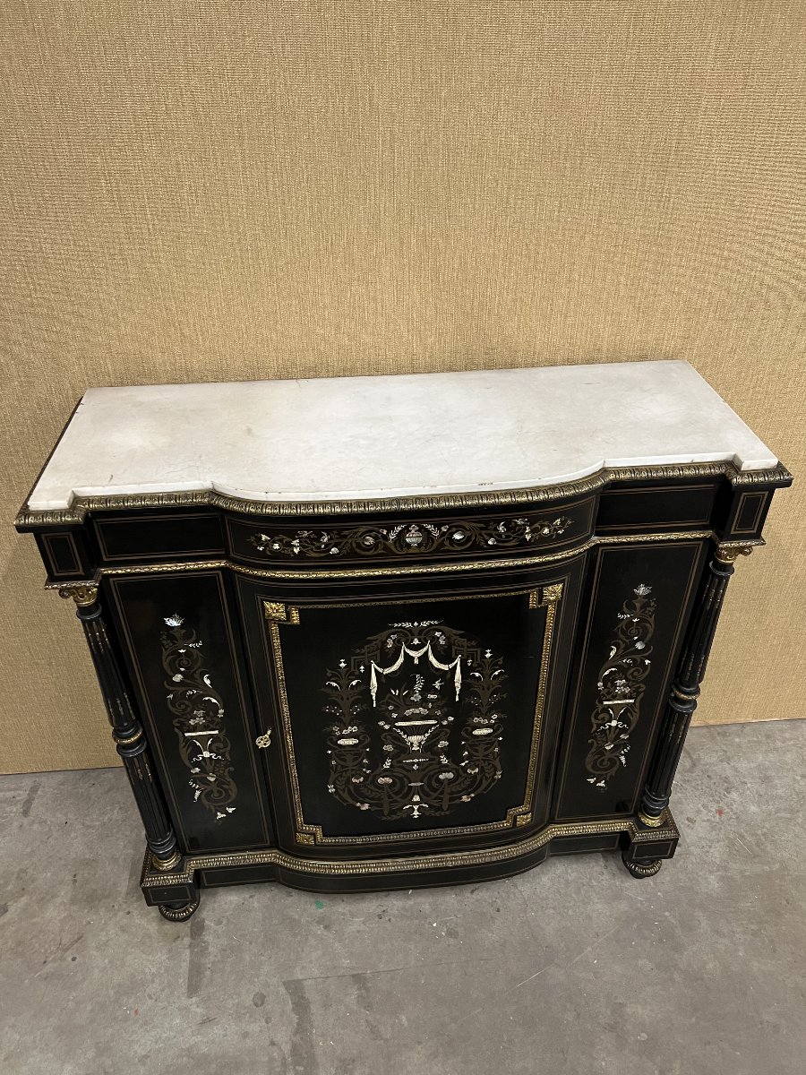 Napoleon III-style Piece Of Furniture Featuring Copper And Blackened Wood Marquetry.-photo-7