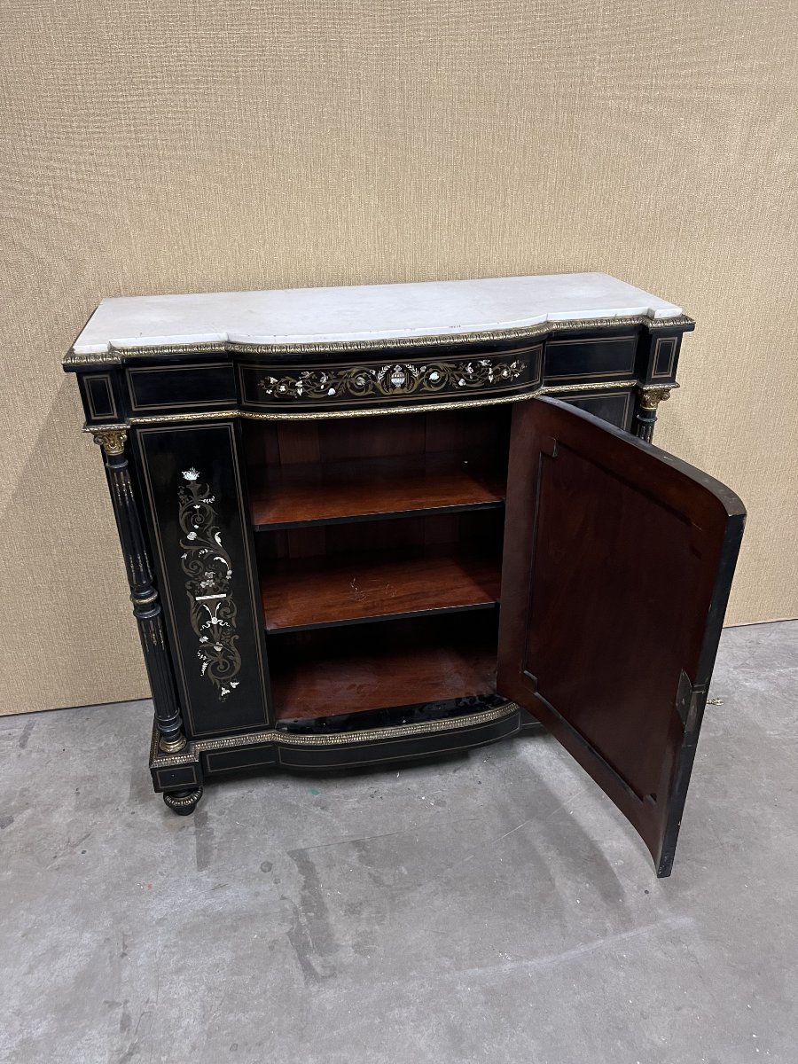 Napoleon III-style Piece Of Furniture Featuring Copper And Blackened Wood Marquetry.-photo-8