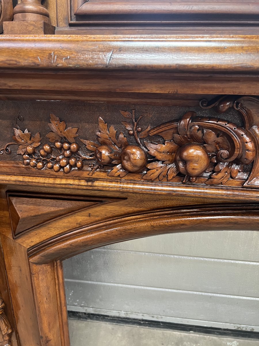Antique Carved Walnut Fireplace With Mirror. Neo-renaissance/neo-baroque-photo-3