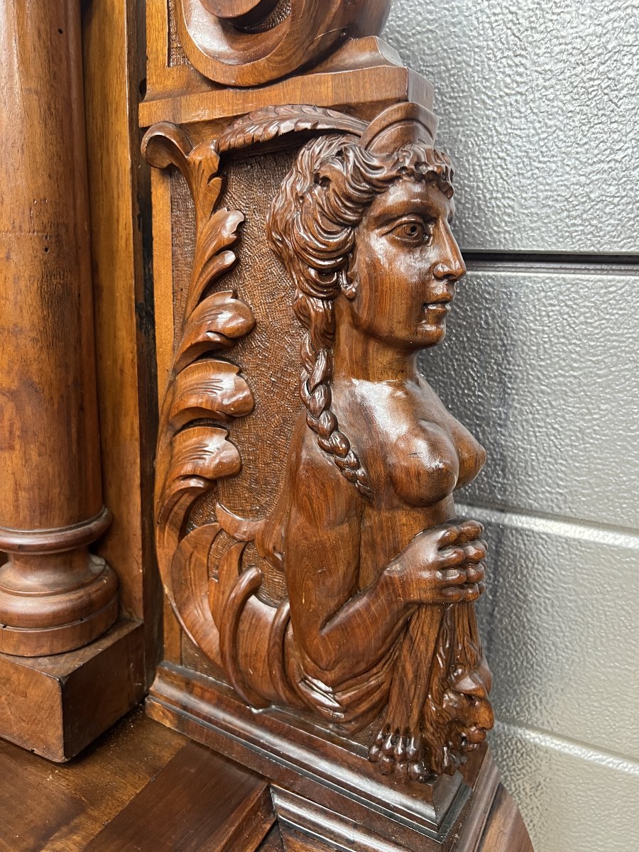 Antique Carved Walnut Fireplace With Mirror. Neo-renaissance/neo-baroque-photo-5