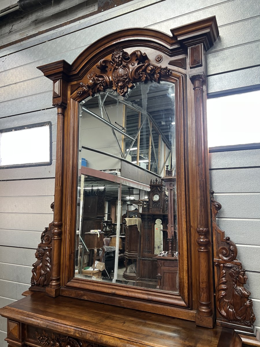 Antique Carved Walnut Fireplace With Mirror. Neo-renaissance/neo-baroque-photo-6