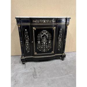 Napoleon III-style Piece Of Furniture Featuring Copper And Blackened Wood Marquetry.