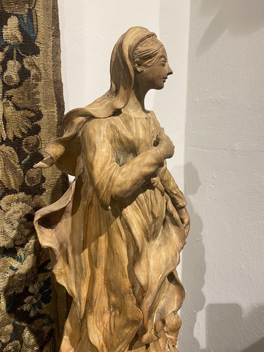 Sculpture En Terre Cuite Représentant La Vierge  Du XVIIIe Siècle-photo-6