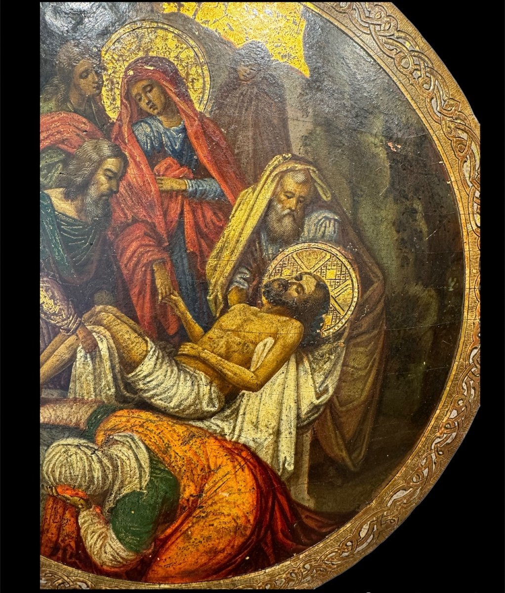 Tableau du XVIIIe siècle représentant la Lamentation sur le Christ mort-photo-4