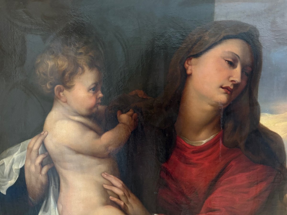 Madonna And Child With Three Repentant Sinners. (after Van Dyck). 19th Century.-photo-3