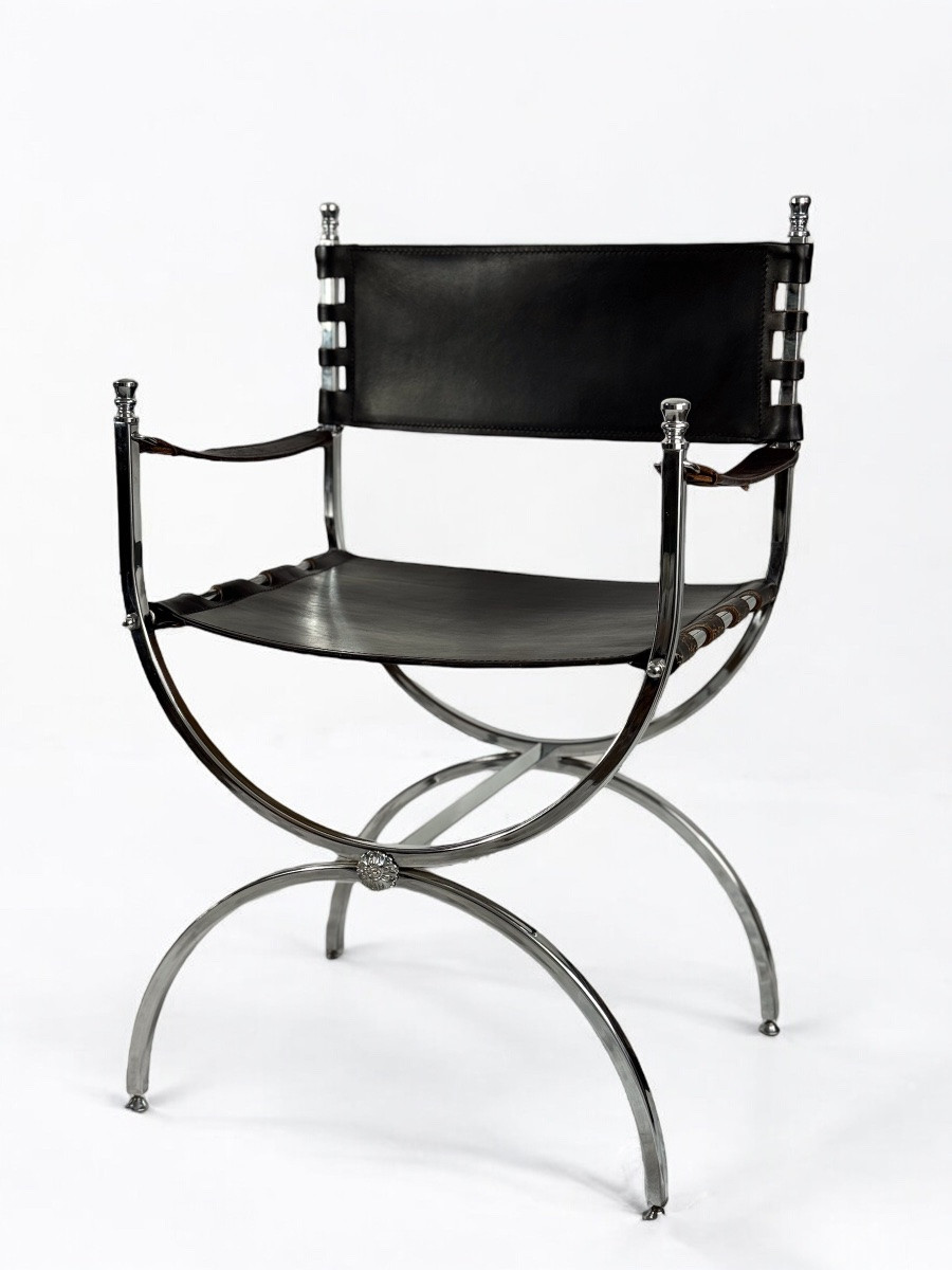 Maison Jansen, France - Pair Of Armchairs Savonarola - 1970-photo-4