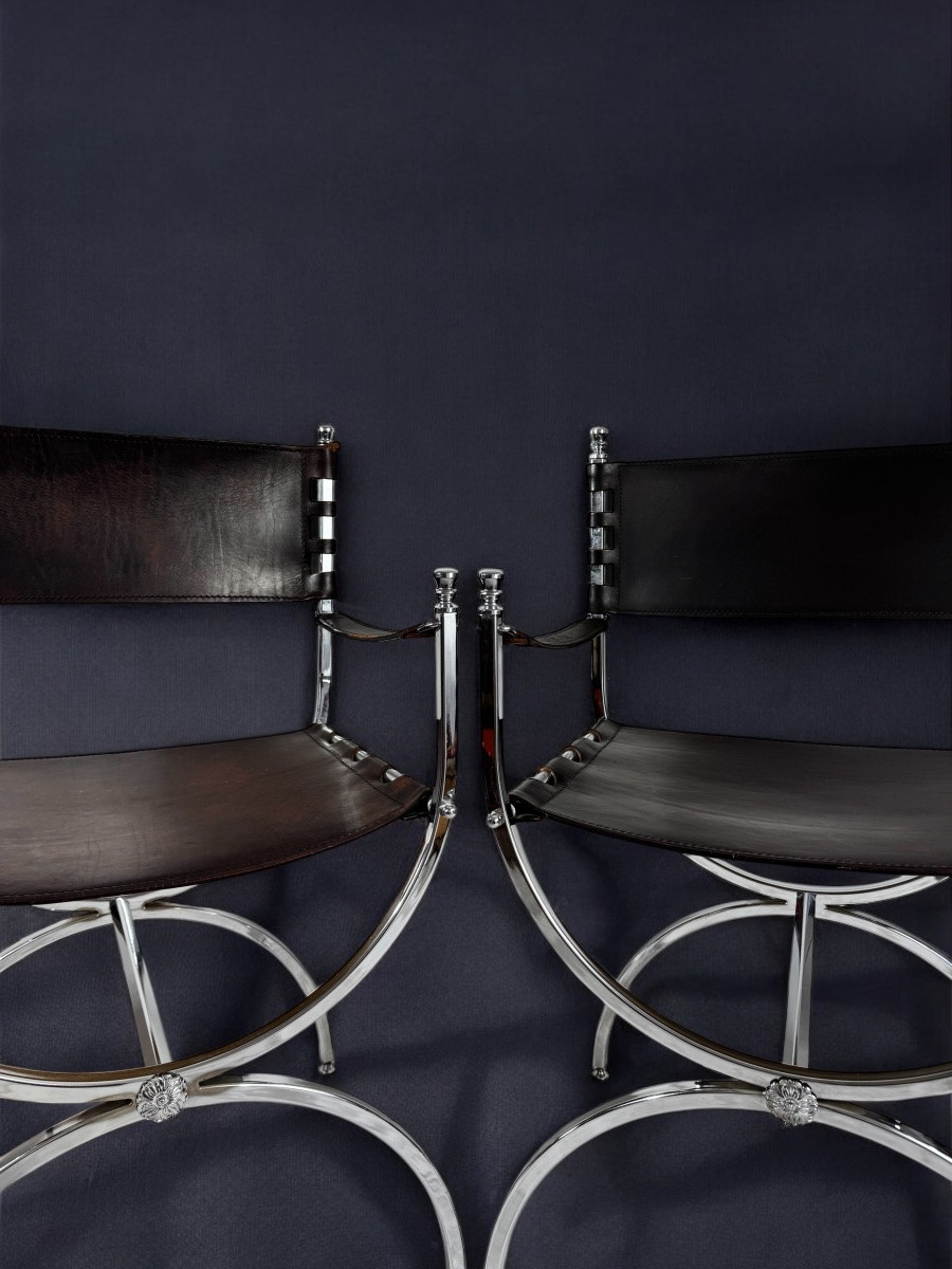 Maison Jansen, France - Pair Of Armchairs Savonarola - 1970-photo-2