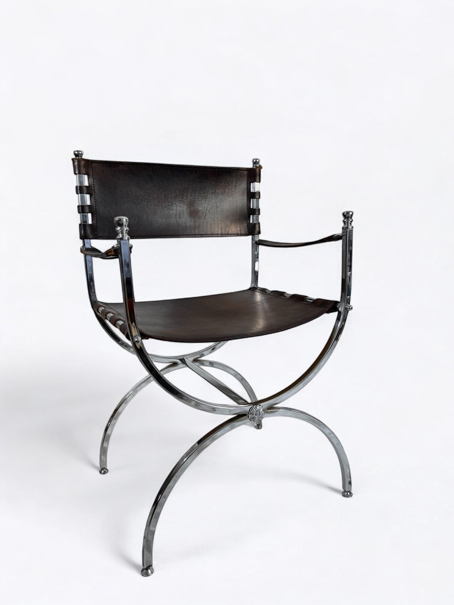 Maison Jansen, France - Pair Of Armchairs Savonarola - 1970-photo-4