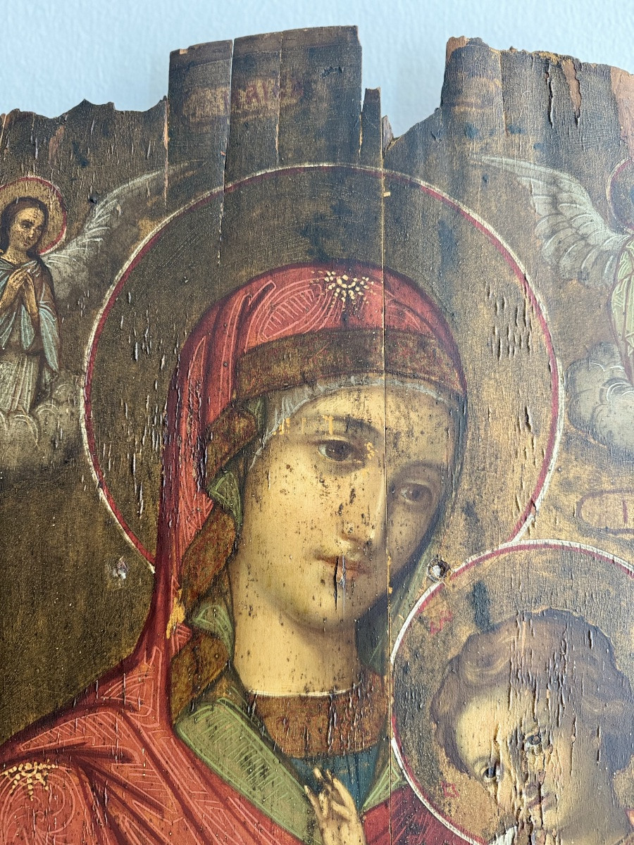 Huile sur panneau, Vierge à l’enfant sauveur du monde - Vénétie crétoise,  XVIIe-photo-2