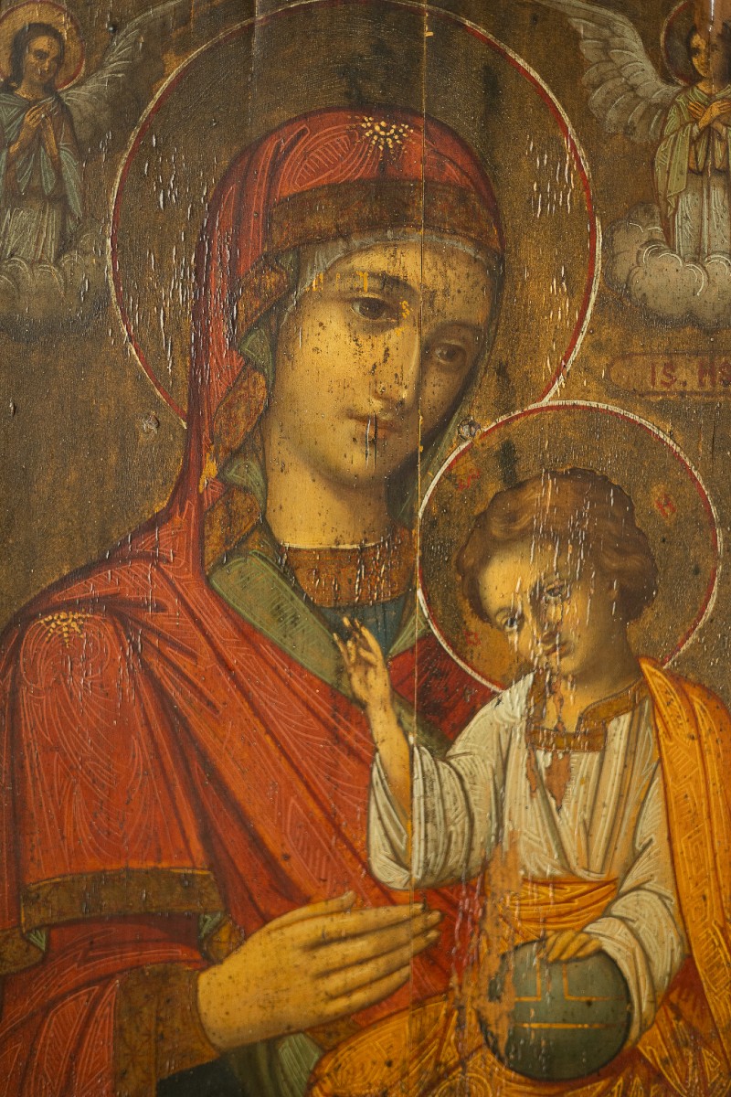 Oil On Wood, Virgin Of Kazan To The Savior Child Of The World - Venetian Crest, 17st-photo-2