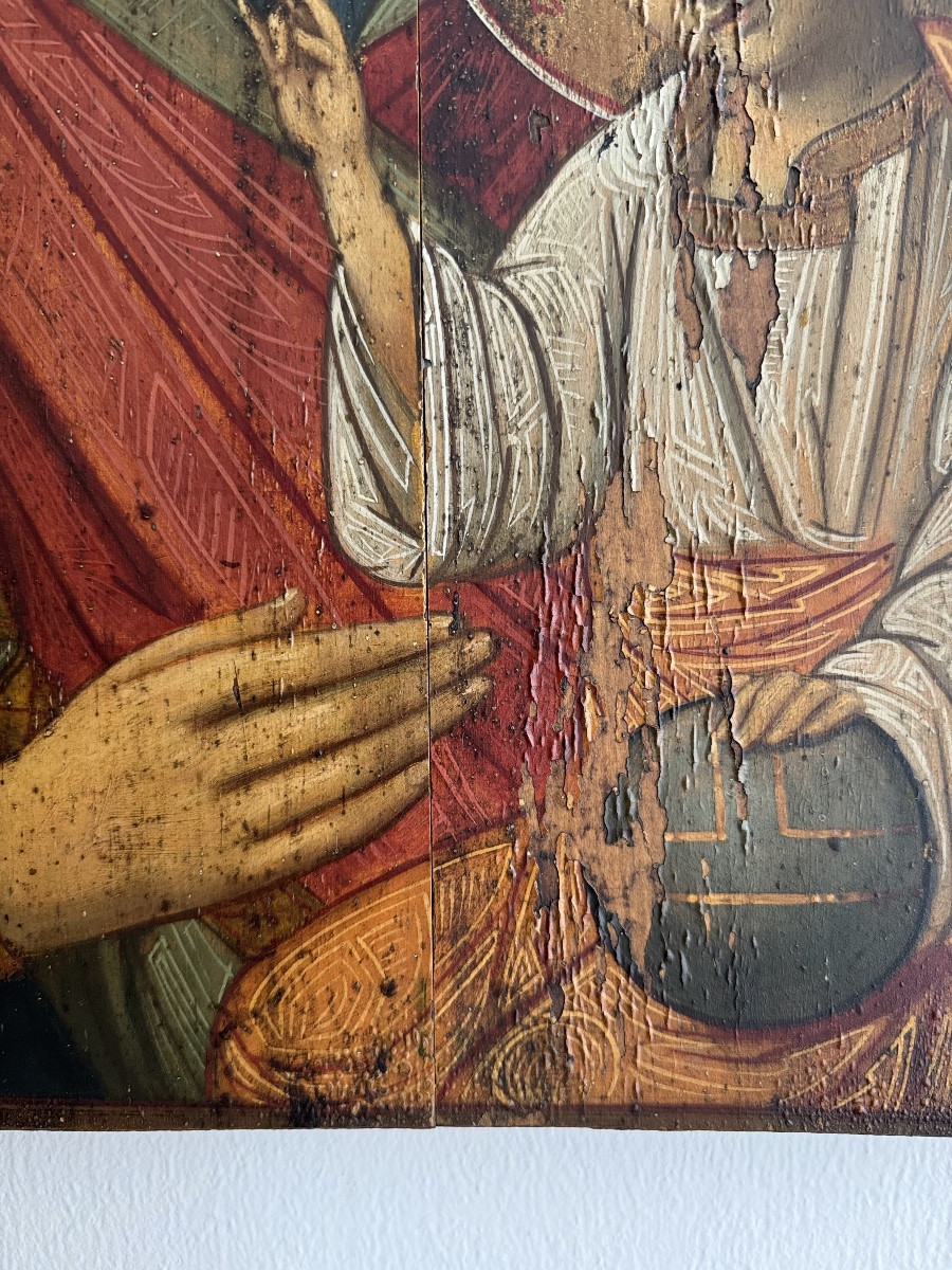 Huile sur panneau, Vierge à l’enfant sauveur du monde - Vénétie crétoise,  XVIIe-photo-1