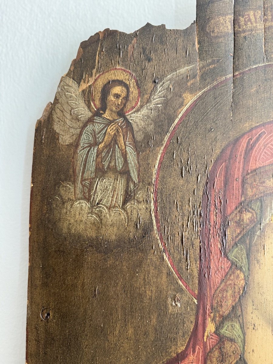 Huile sur panneau, Vierge à l’enfant sauveur du monde - Vénétie crétoise,  XVIIe-photo-2