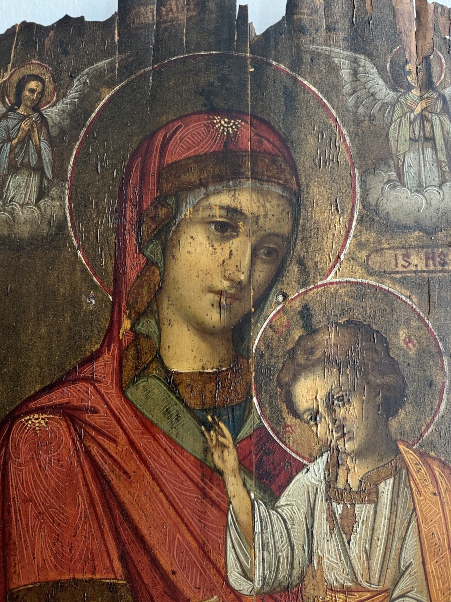 Huile sur panneau, Vierge à l’enfant sauveur du monde - Vénétie crétoise,  XVIIe-photo-4