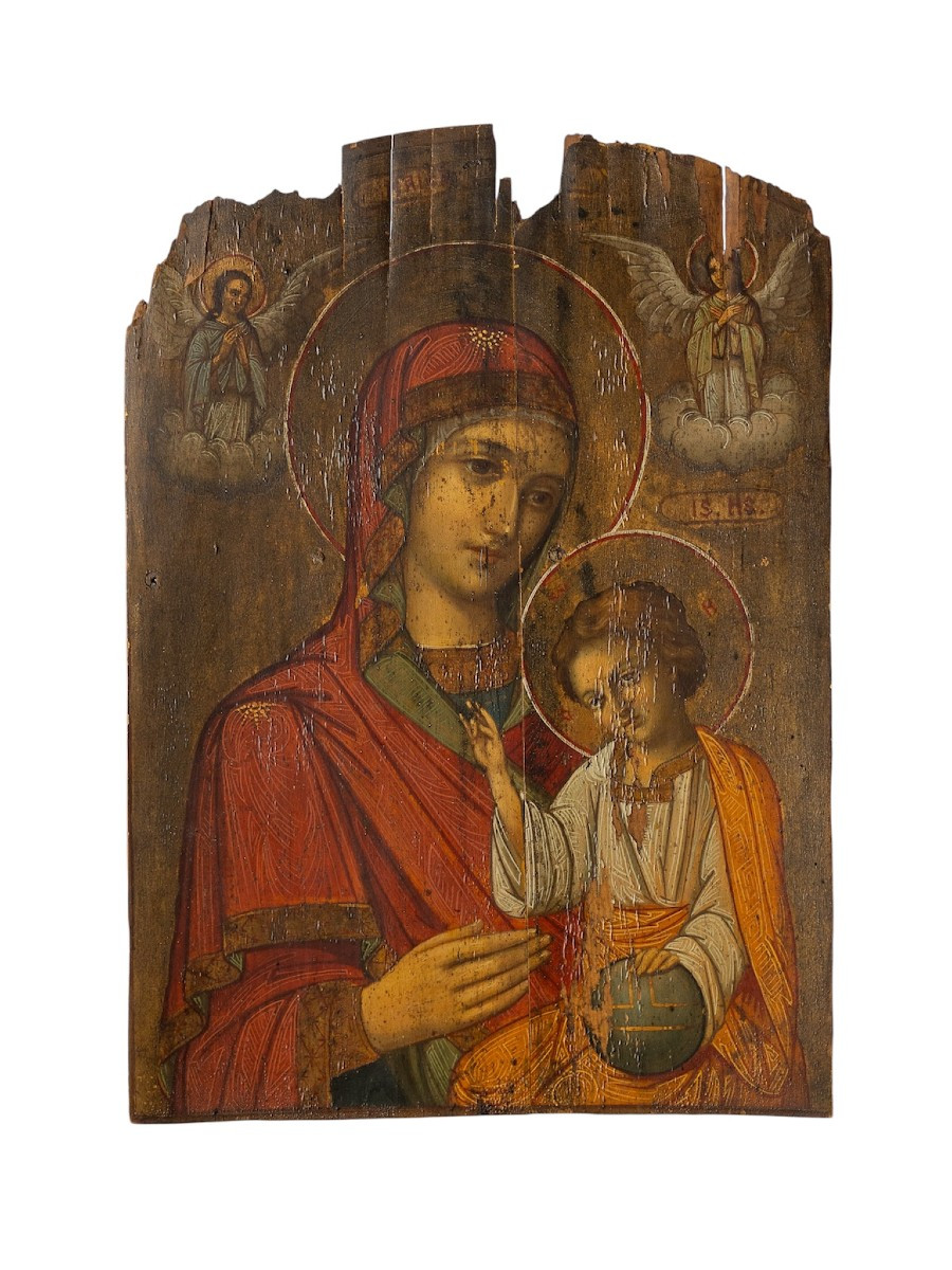 Oil On Wood, Virgin Of Kazan To The Savior Child Of The World - Venetian Crest, 17st-photo-4