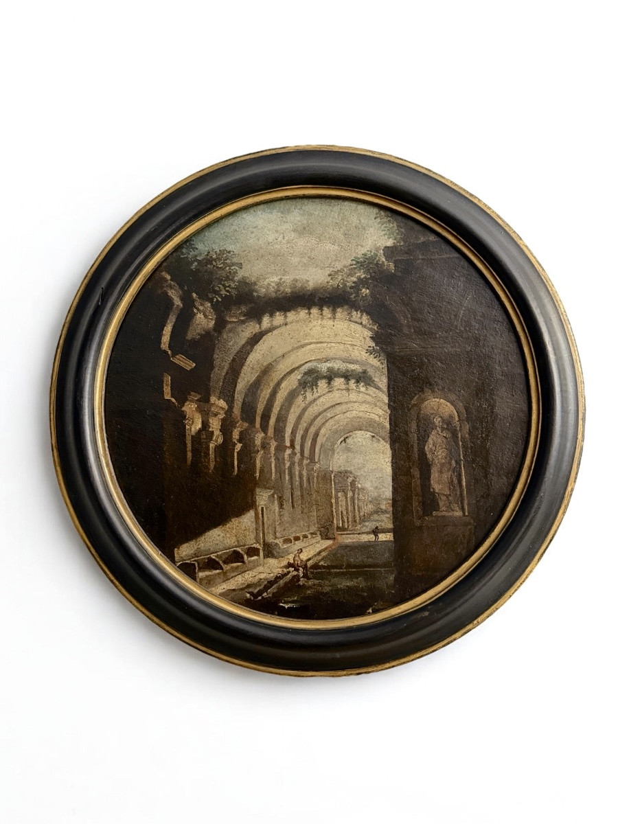 Ruines - Huiles sur toile formant paire - École Romaine, XVIIe-photo-3