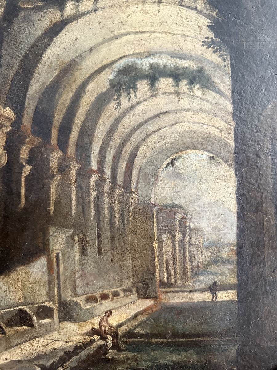Ruines - Huiles sur toile formant paire - École Romaine, XVIIe-photo-5