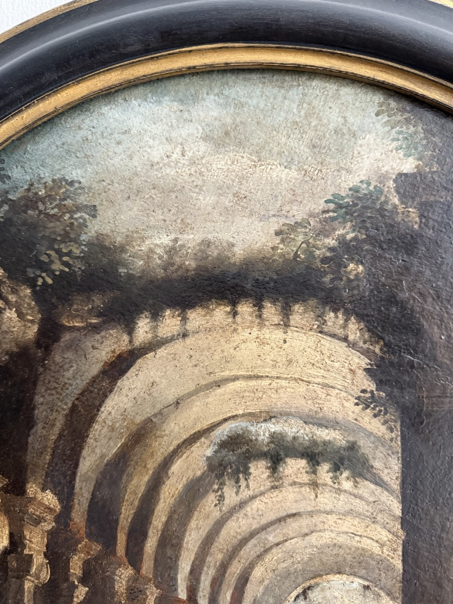 Ruines - Huiles sur toile formant paire - École Romaine, XVIIe-photo-6