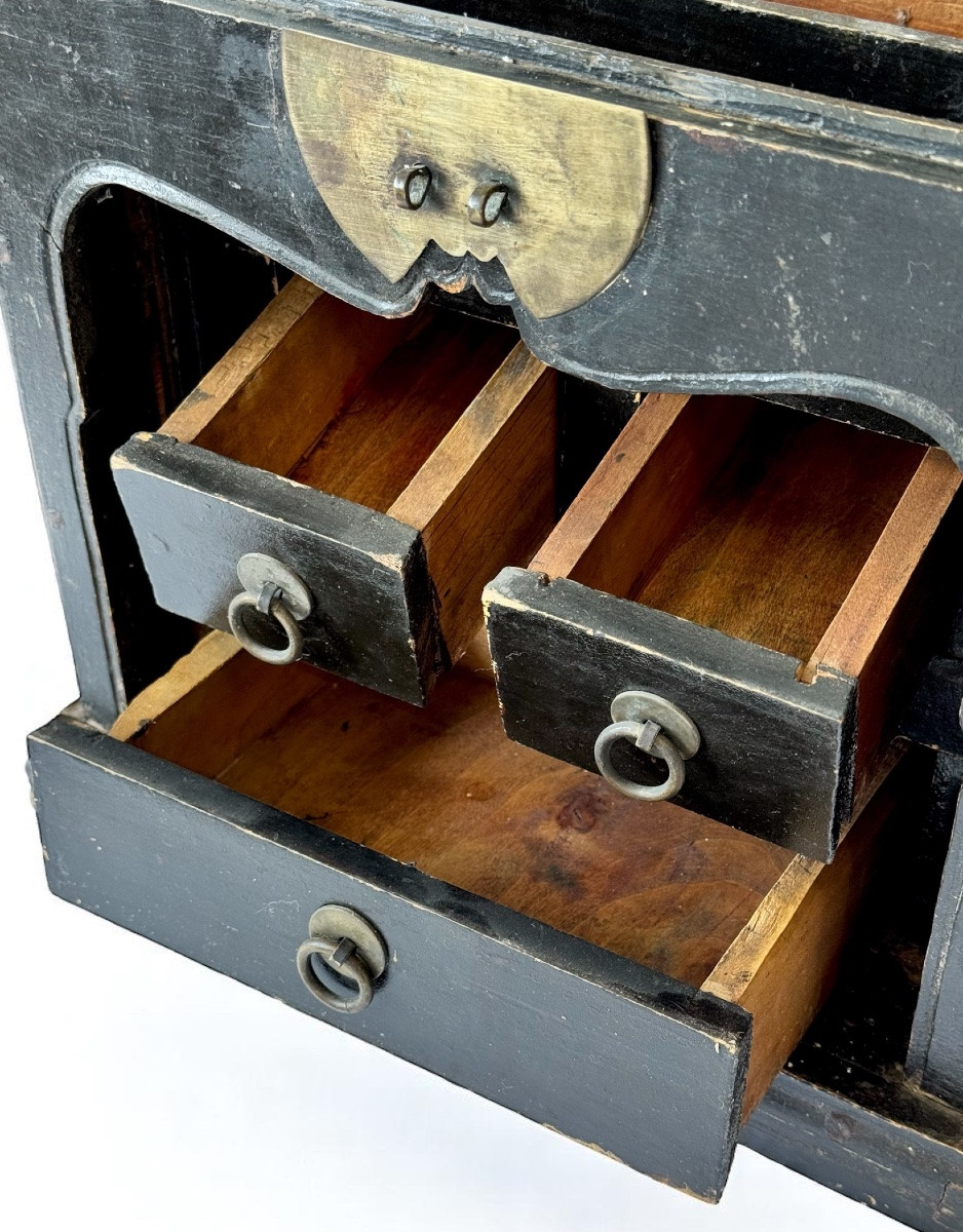 Coffre japonais en bois noir, chat de bonne fortune - Époque Meiji-photo-4