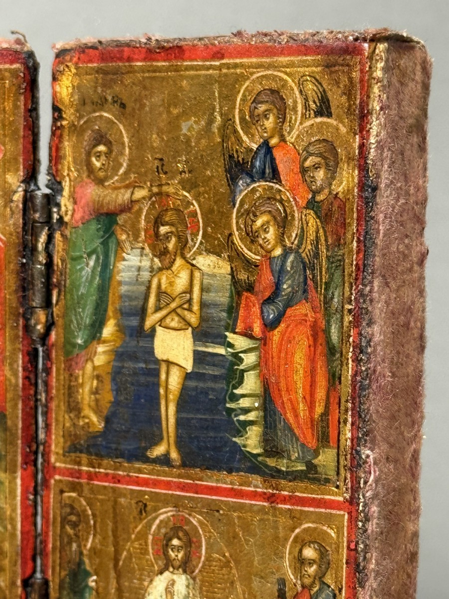 Russian Travel Triptych, Tempera On Wood - 18th Century-photo-3