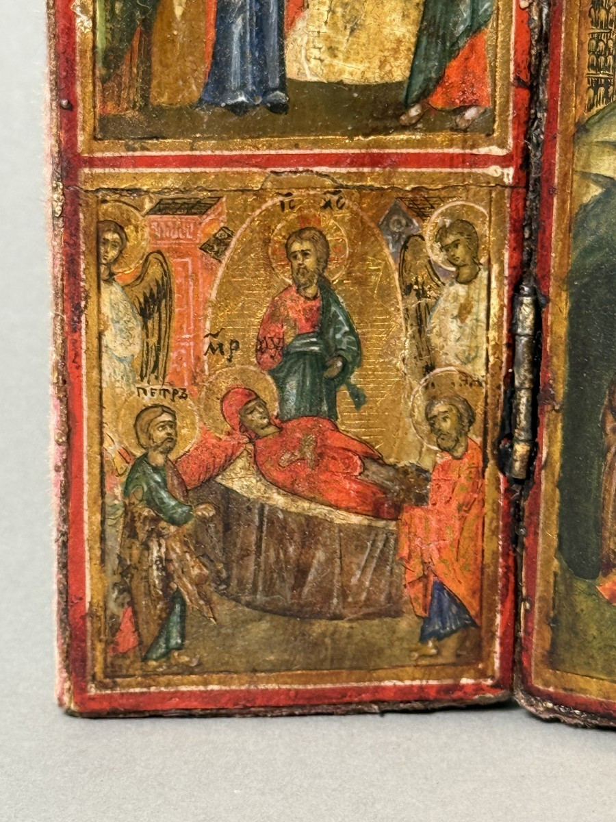 Russian Travel Triptych, Tempera On Wood - 18th Century-photo-1