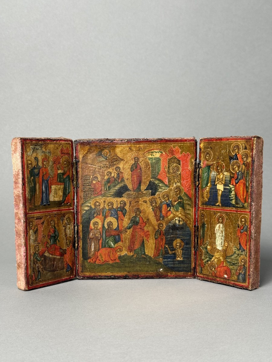 Russian Travel Triptych, Tempera On Wood - 18th Century