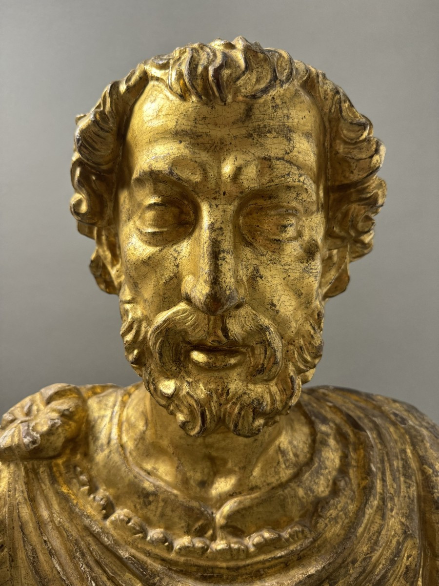 Buste en bois de l'empereur romain Marc Aurèle - seconde moitié du XVIIe siècle-photo-2
