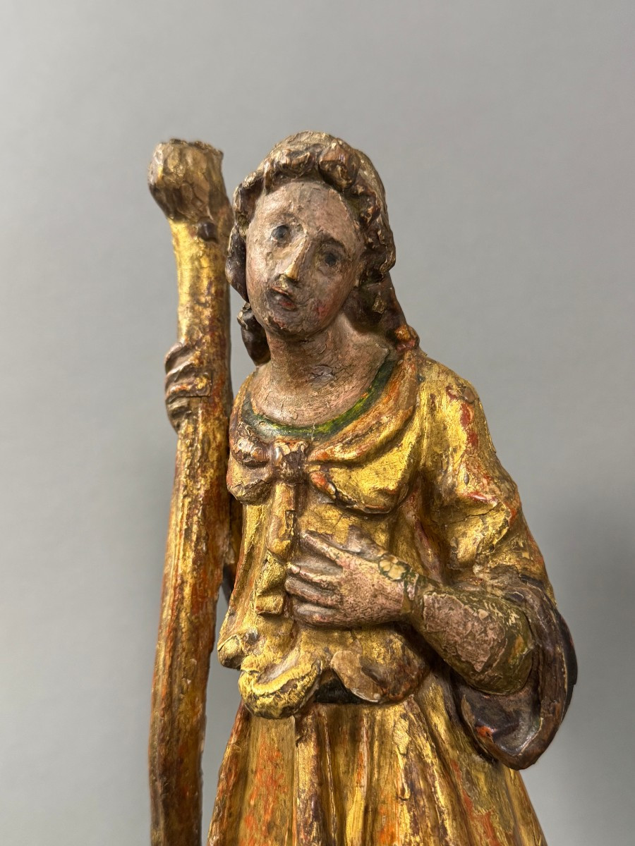 Gilded Wooden Candle Holder With Traces Of Polychromy - Late 17th Century - Central Italy-photo-3