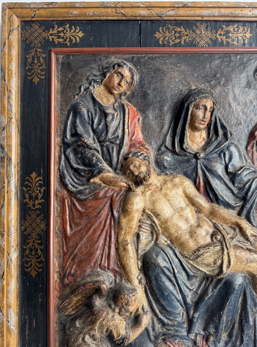 Polychrome Papier-mâché Depicting The Deposition Of Christ. 17th Century-photo-2