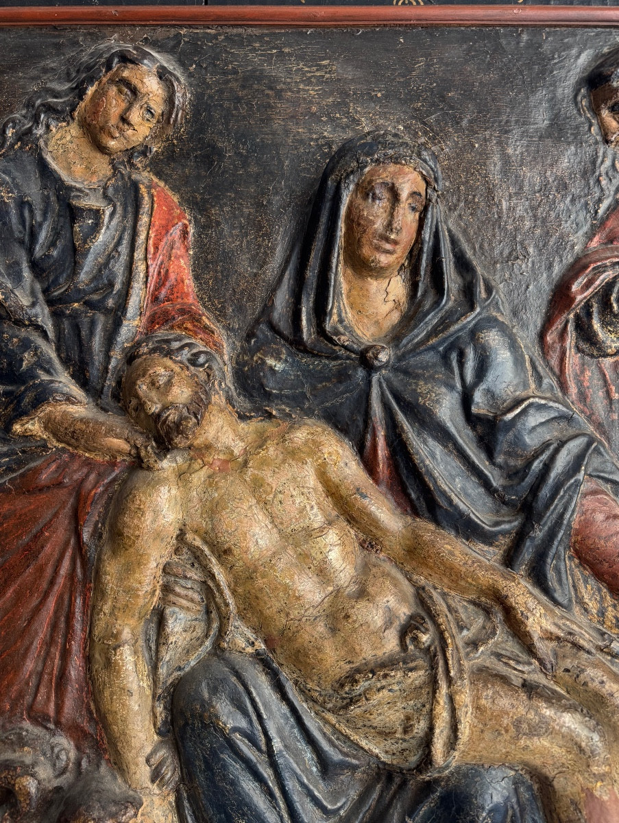 Polychrome Papier-mâché Depicting The Deposition Of Christ. 17th Century-photo-3