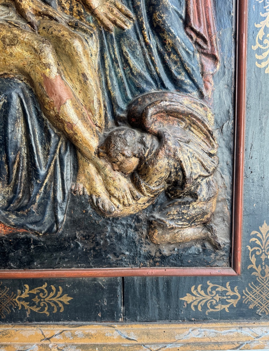 Polychrome Papier-mâché Depicting The Deposition Of Christ. 17th Century-photo-1