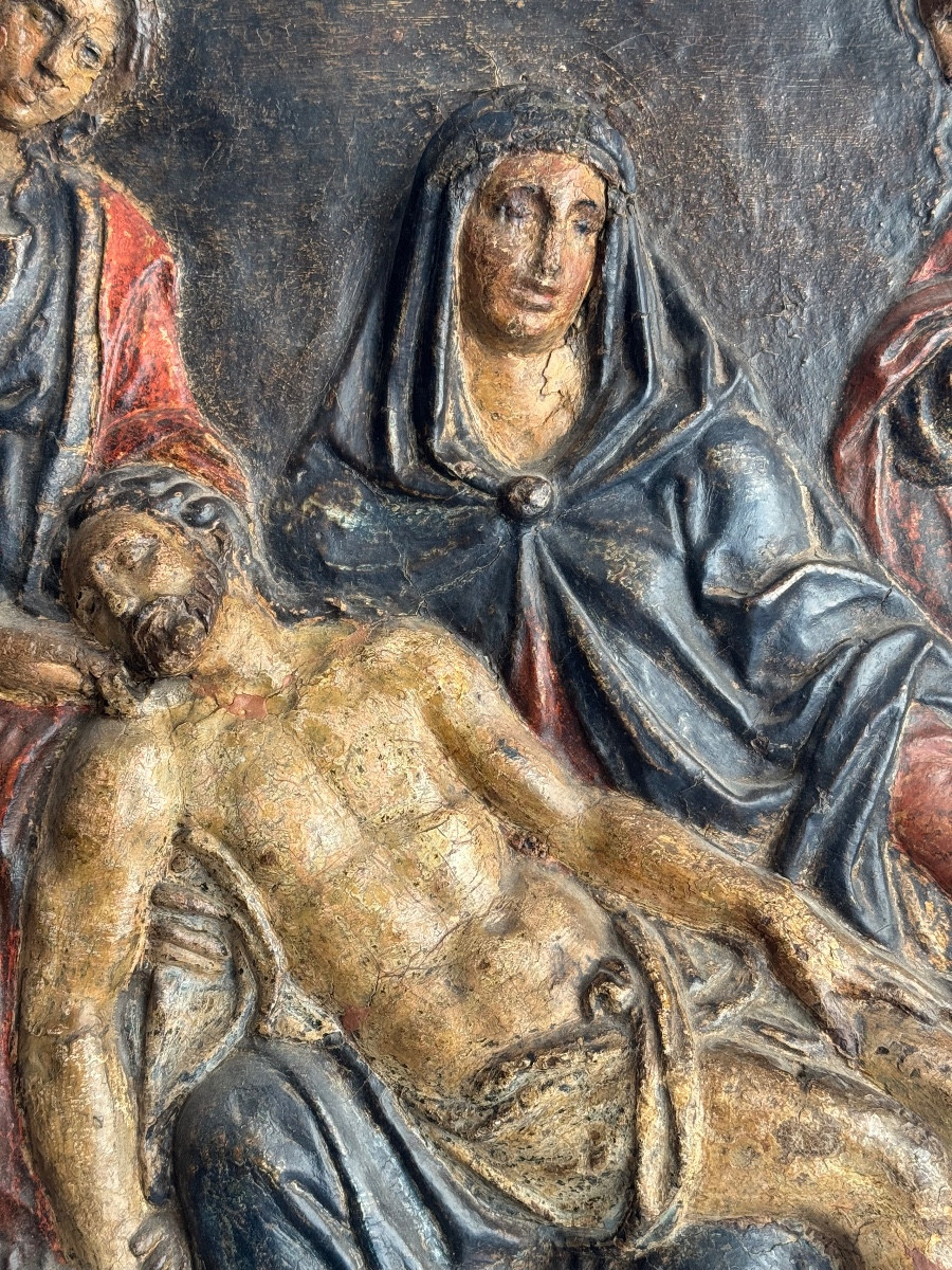 Polychrome Papier-mâché Depicting The Deposition Of Christ. 17th Century-photo-2