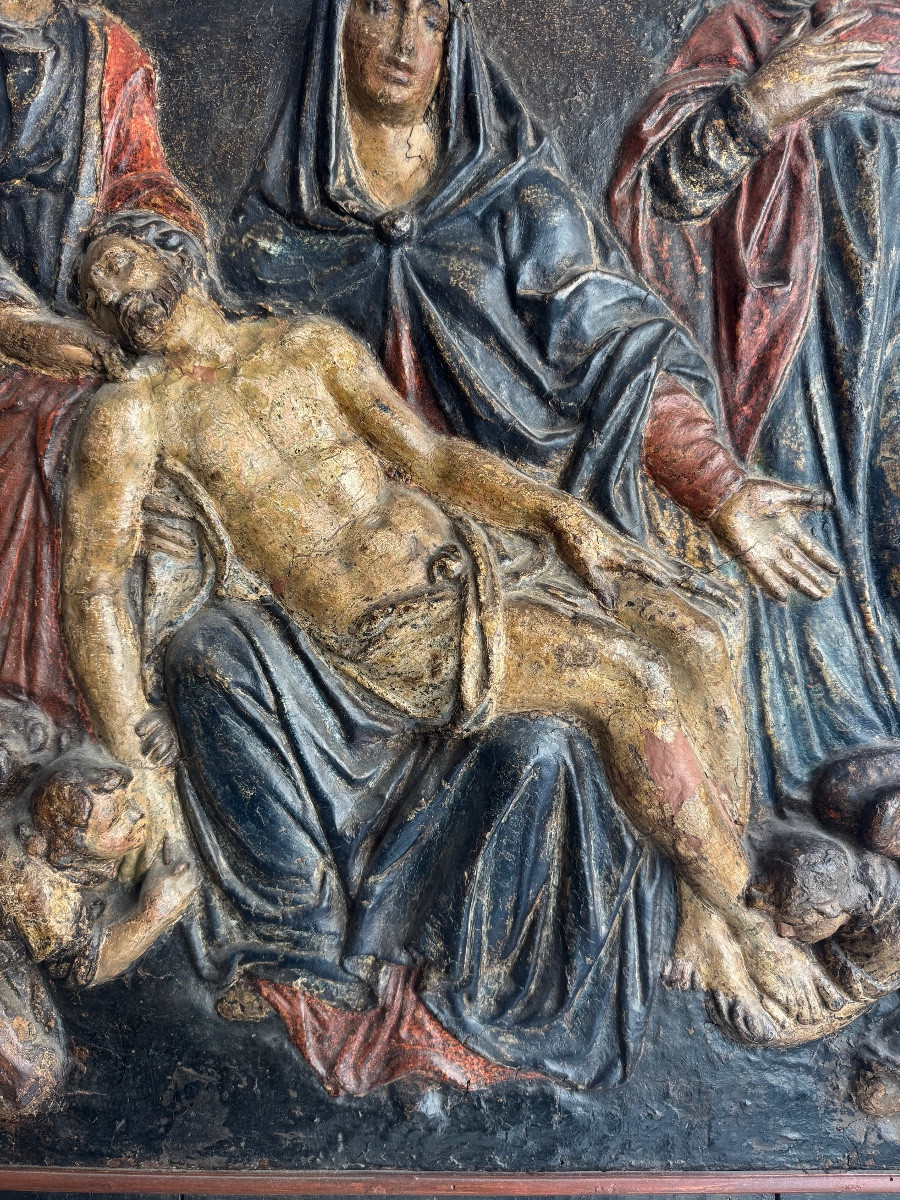 Polychrome Papier-mâché Depicting The Deposition Of Christ. 17th Century-photo-3