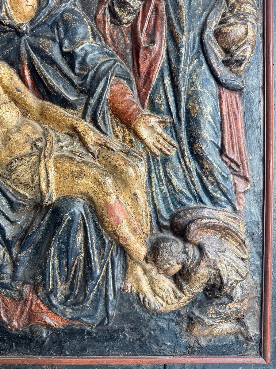 Polychrome Papier-mâché Depicting The Deposition Of Christ. 17th Century-photo-4