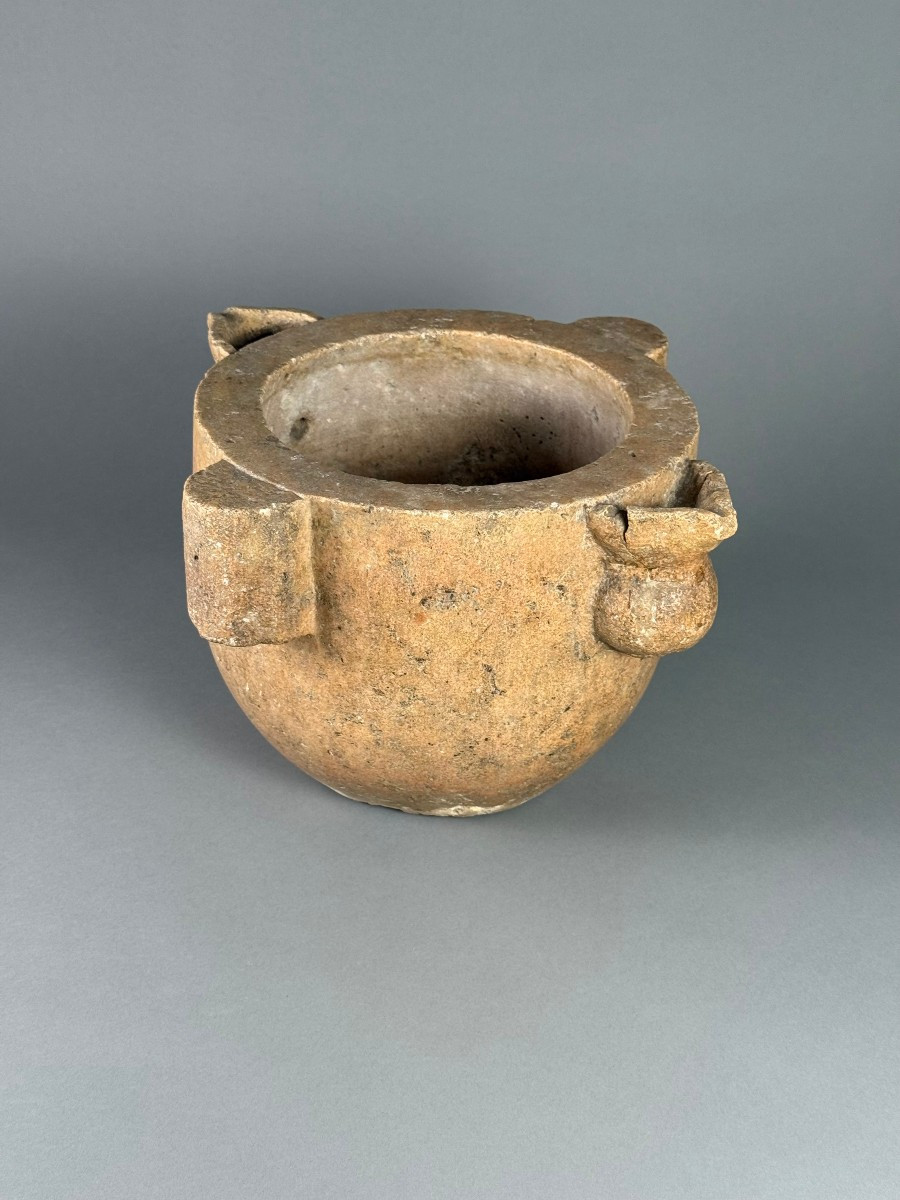 Yellow Marble Mortar From Torri Del Benaco - 16th Century-photo-3