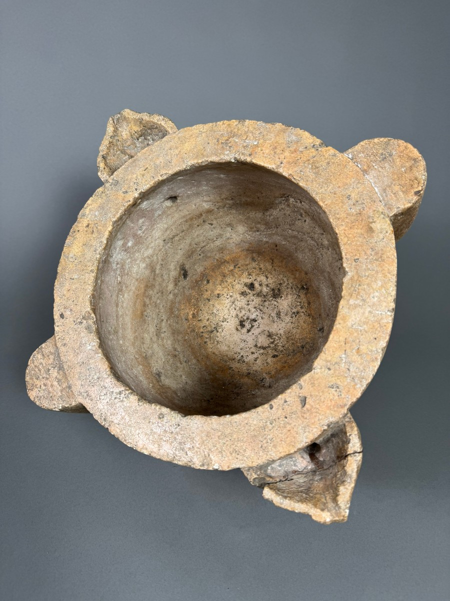 Yellow Marble Mortar From Torri Del Benaco - 16th Century-photo-1