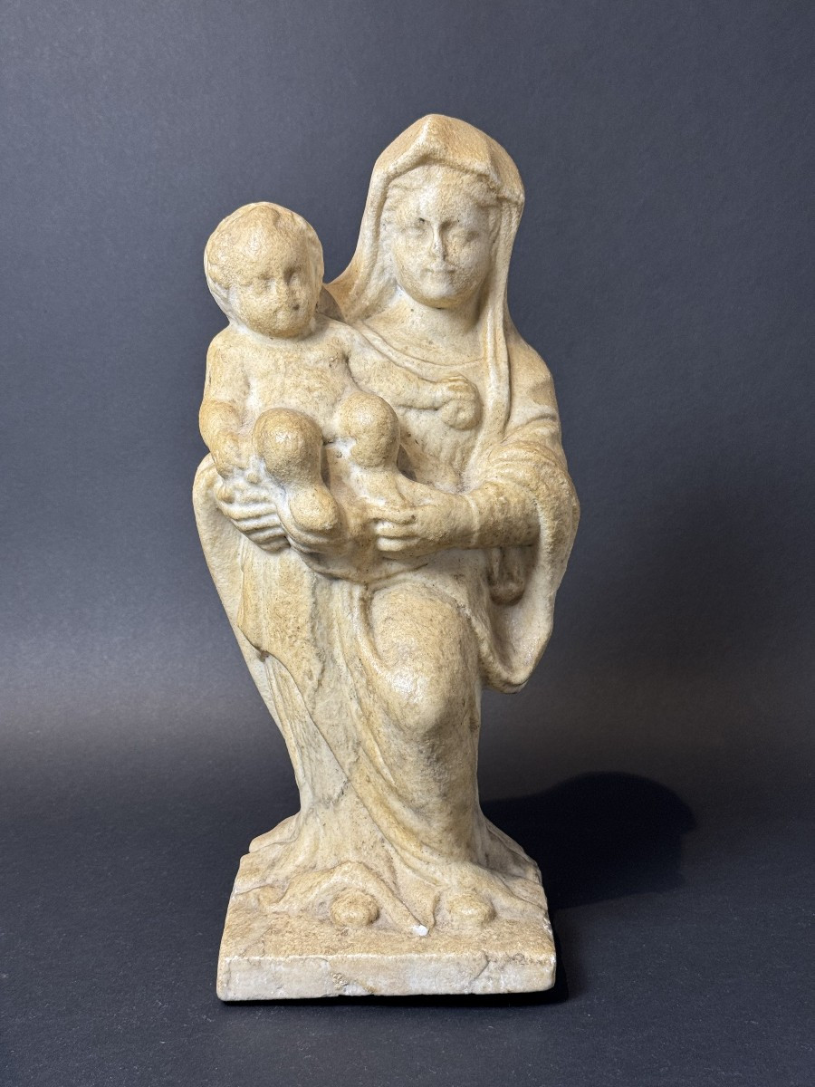 Italian (emilian) Marble Sculpture Depicting The Madonna And Child - 16th Century-photo-7