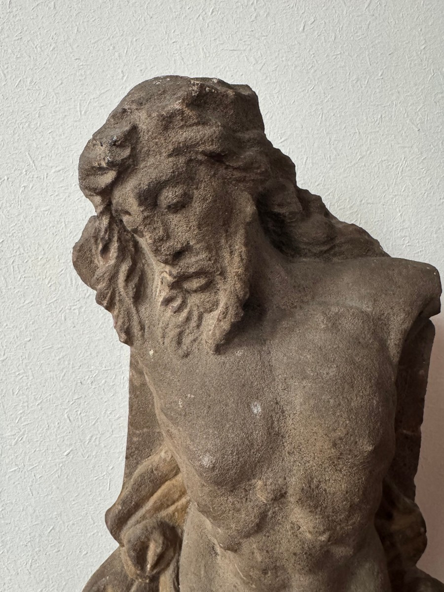 Fragment Of A Stone Christ With Traces Of Polychromy - Central Italy, 17th Century-photo-3