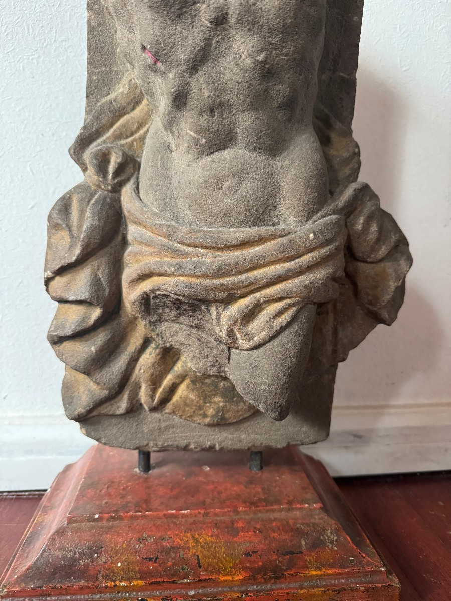 Fragment Of A Stone Christ With Traces Of Polychromy - Central Italy, 17th Century-photo-1
