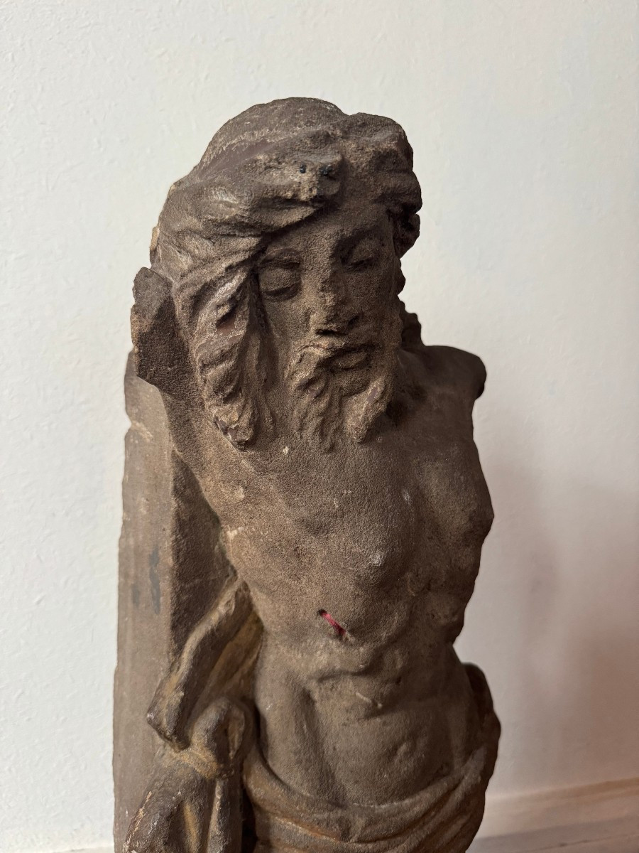 Fragment Of A Stone Christ With Traces Of Polychromy - Central Italy, 17th Century-photo-2