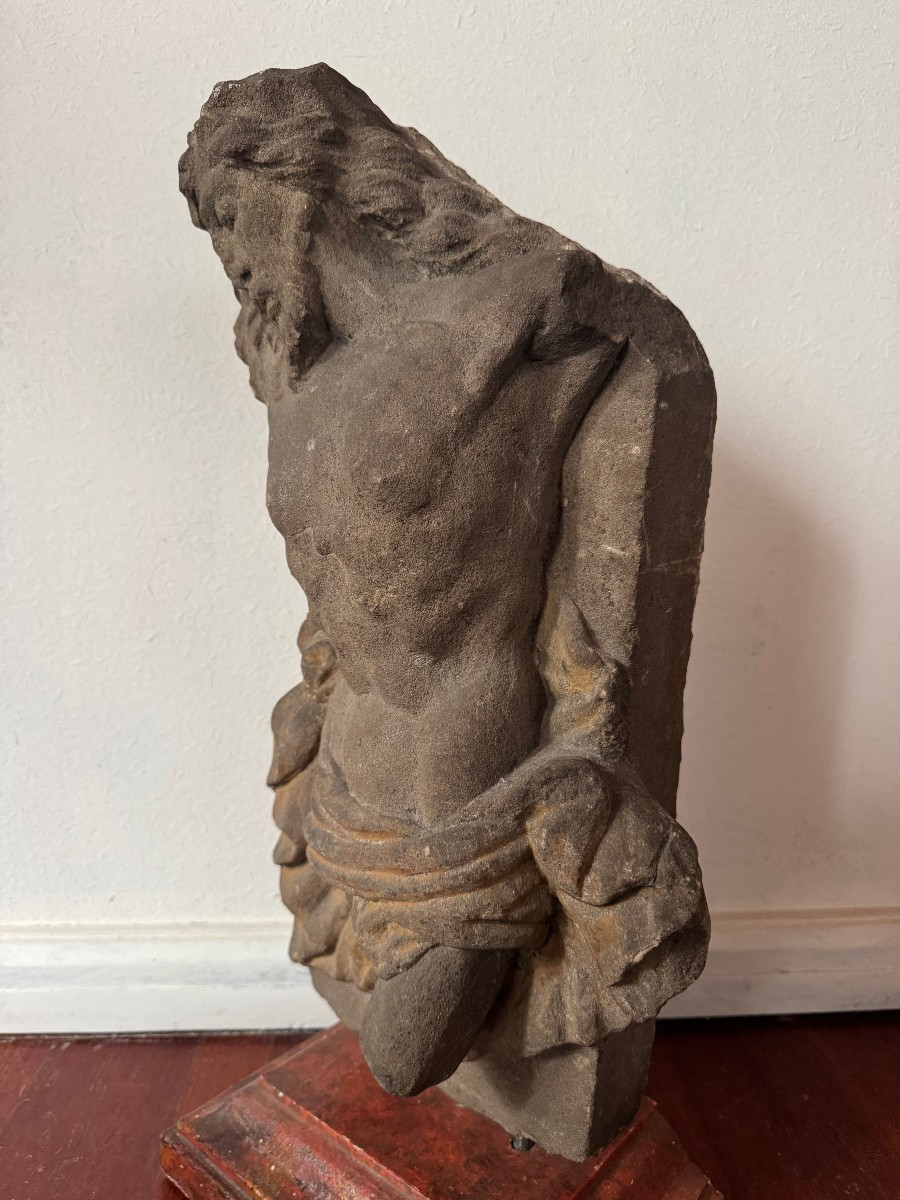 Fragment Of A Stone Christ With Traces Of Polychromy - Central Italy, 17th Century-photo-4