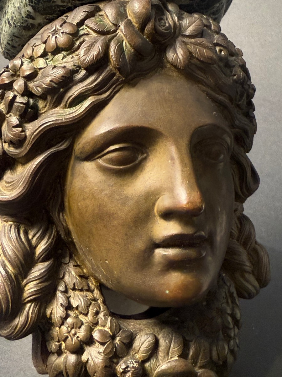 Pair Of Decorative Brackets In Bronze And Verde Alpi Marble - First Half Of The 19th Century-photo-1