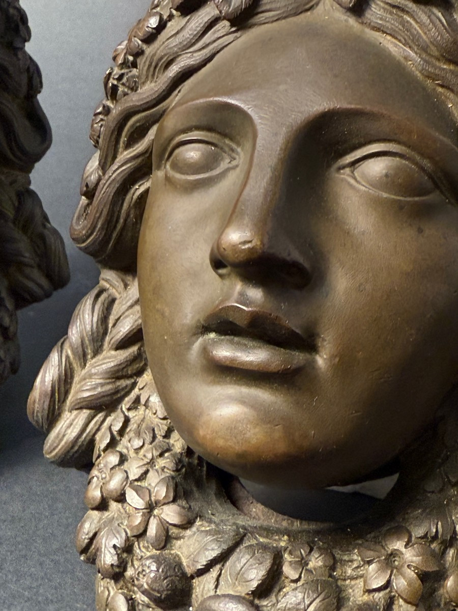 Pair Of Decorative Brackets In Bronze And Verde Alpi Marble - First Half Of The 19th Century-photo-3