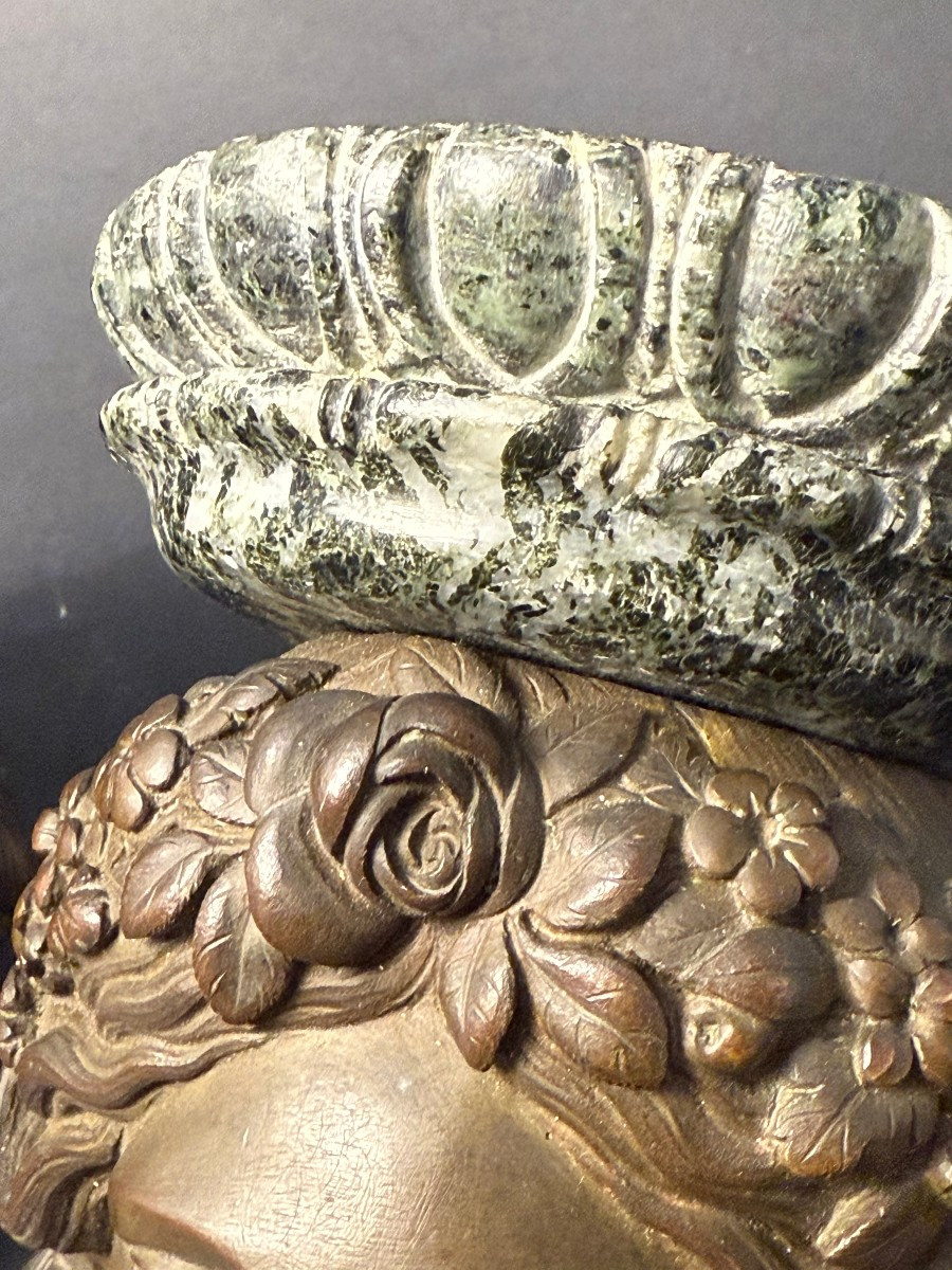 Pair Of Decorative Brackets In Bronze And Verde Alpi Marble - First Half Of The 19th Century-photo-5