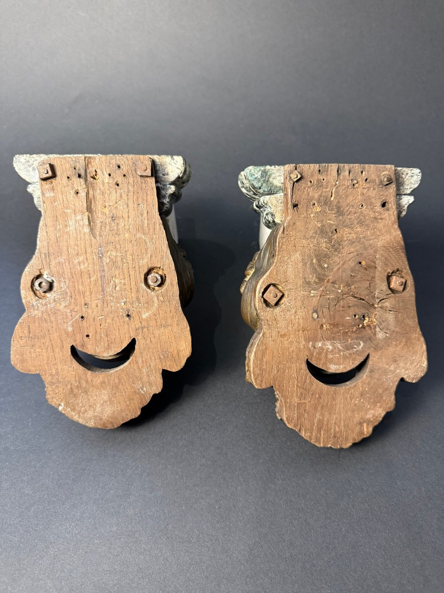 Pair Of Decorative Brackets In Bronze And Verde Alpi Marble - First Half Of The 19th Century-photo-7