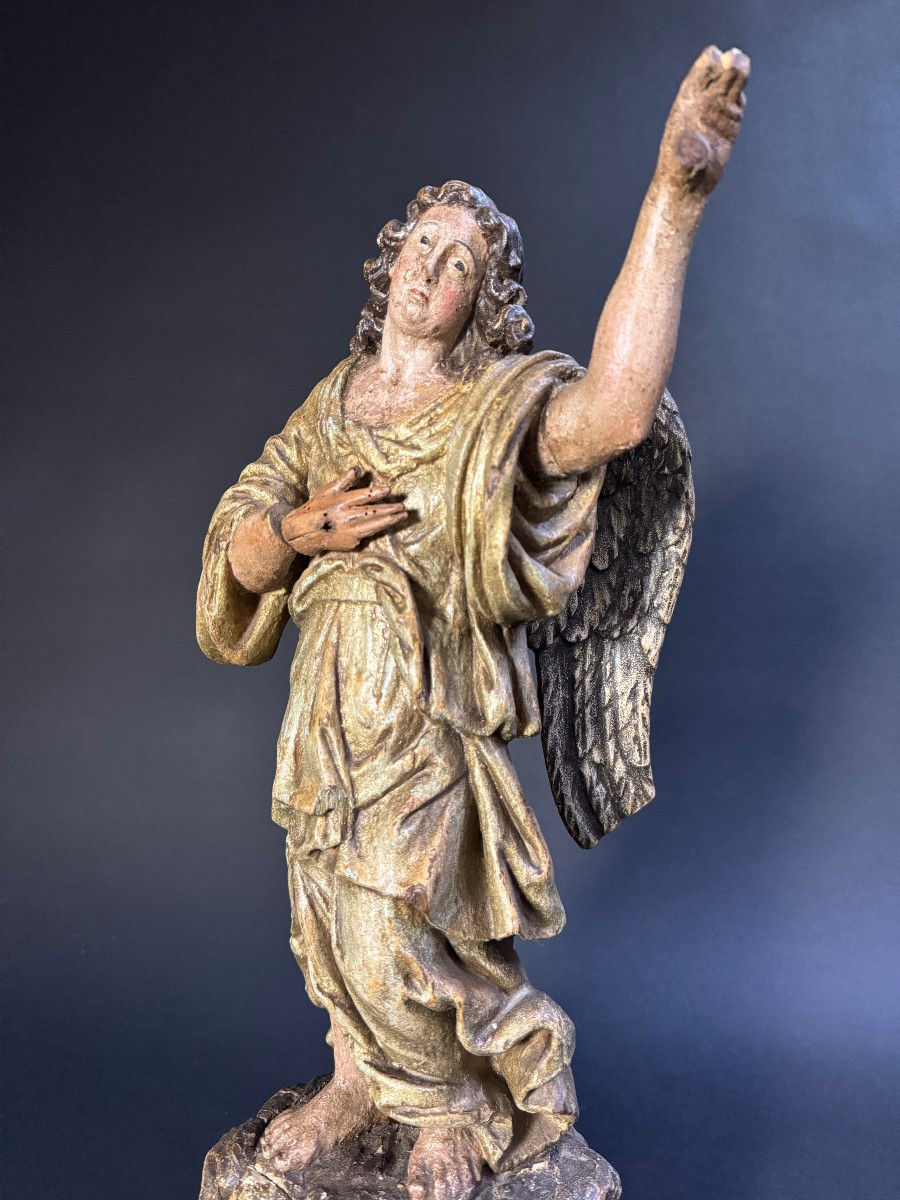  Sculpture en bois polychrome représentant un ange - Lombardie (Italie) , XVIIe siècle-photo-2