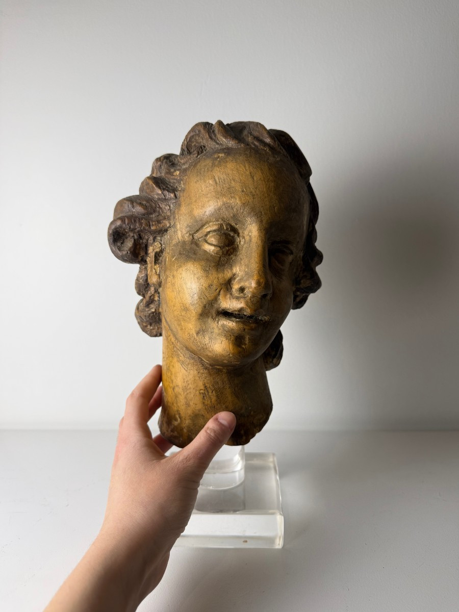 Sculpture en bois représentant une tête d'ange - Gênes (Italie), XVIIe siècle-photo-2