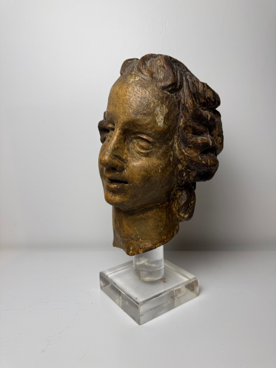 Sculpture en bois représentant une tête d'ange - Gênes (Italie), XVIIe siècle-photo-2