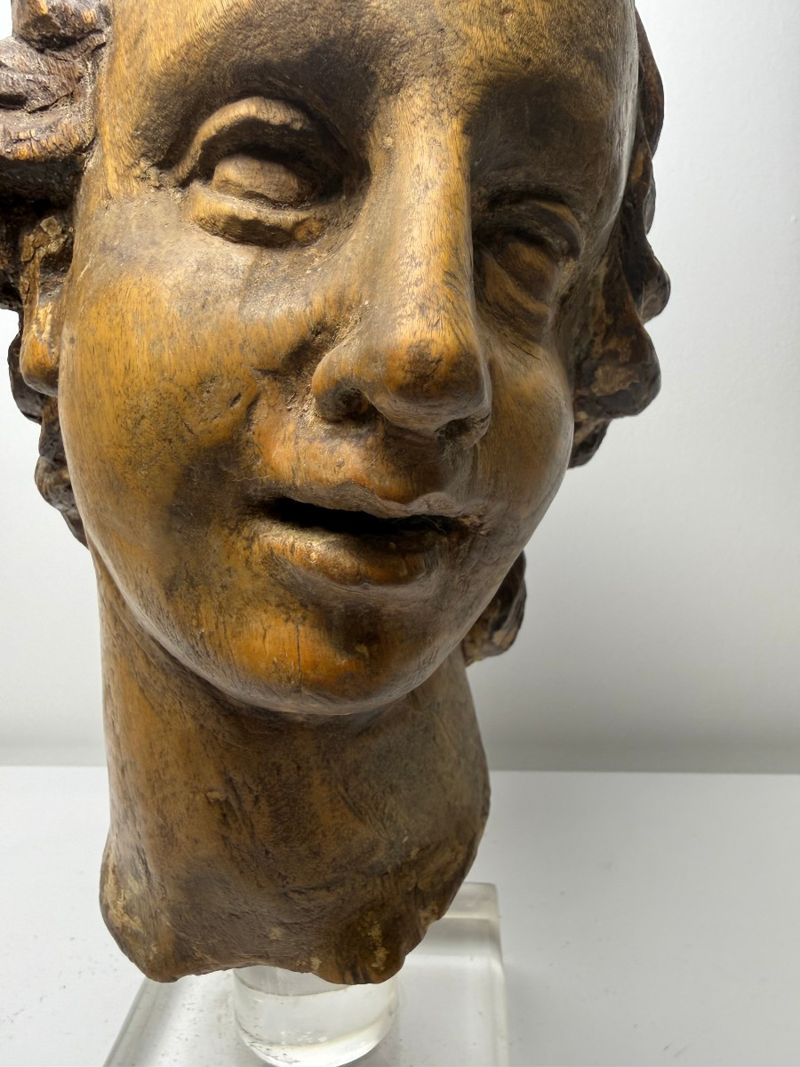 Sculpture en bois représentant une tête d'ange - Gênes (Italie), XVIIe siècle-photo-4