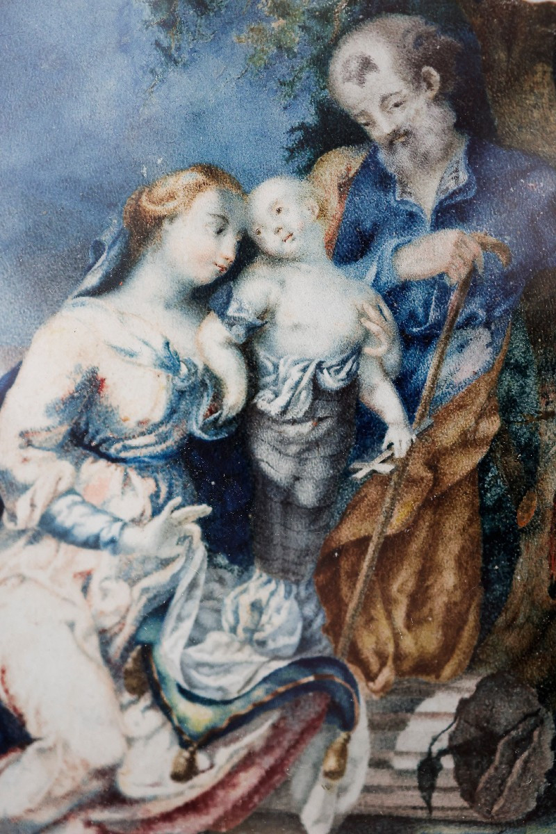 Painting On Parchment Depicting The Holy Family - Central Italy, 17th Century-photo-2