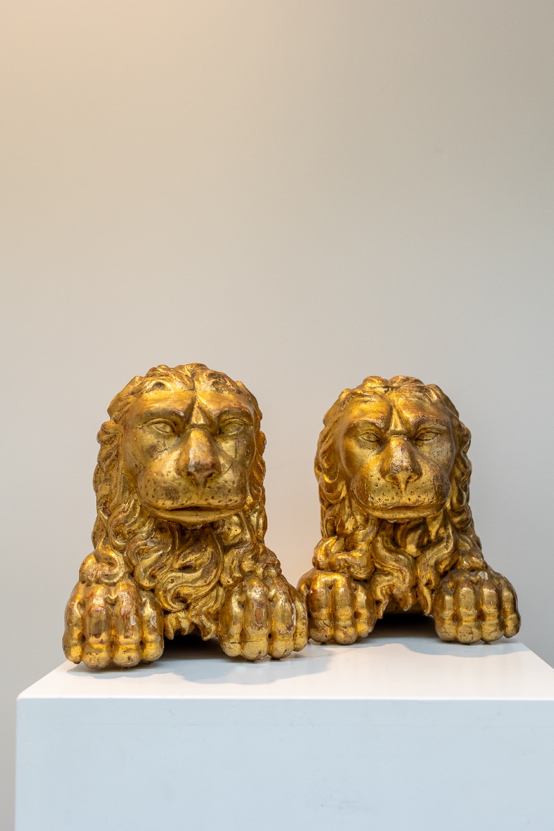 Pair Of Gilded Wooden Lions - Venice, 16th Century-photo-3